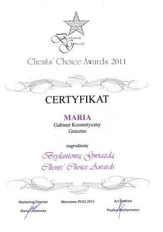 certyfikat dla jednego z najlepszych salonów w Polsce