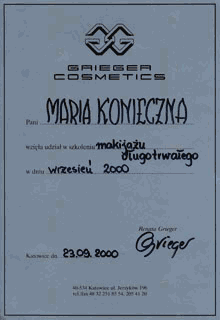 Dyplomy Gabinetu Kosmetyczno - Podologicznego Maria w Gnieźnie